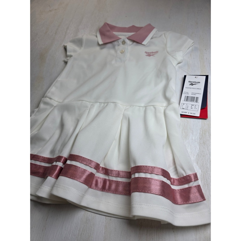 Reebok Girls Pleated Polo Dress Ivory Pink Tennis Sporty A5530ARG2 NWT 3T